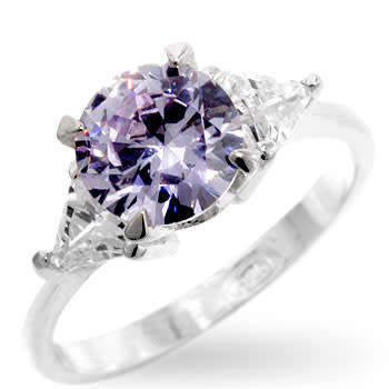 Purple Lavender and Clear CZ Ring in Silver- Size 7