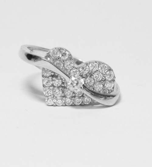 Cubic Zirconia Heart Design Ring in Silver- Size 7