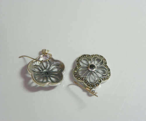 Silver Flower Shaped Drop Earrings