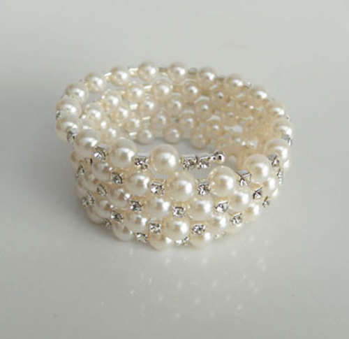 Faux Pearl and Clear Crystal Bangle
