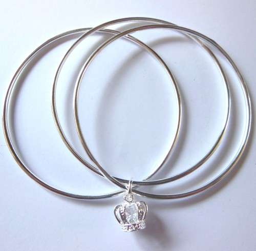 3 Bangles with Crown Charm