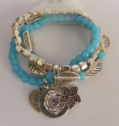 Blue Beaded Elastic Charm Bracelet