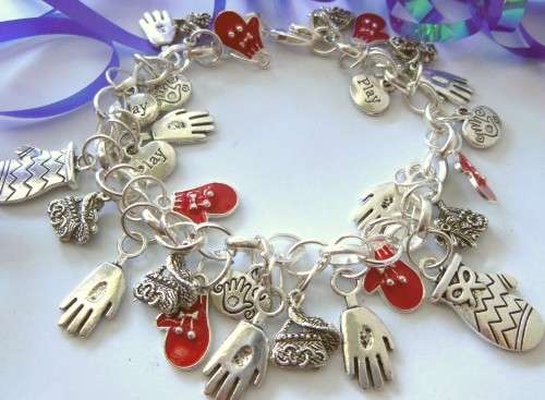 Silvertone Charm Bracelet with Hand and Glove Charms