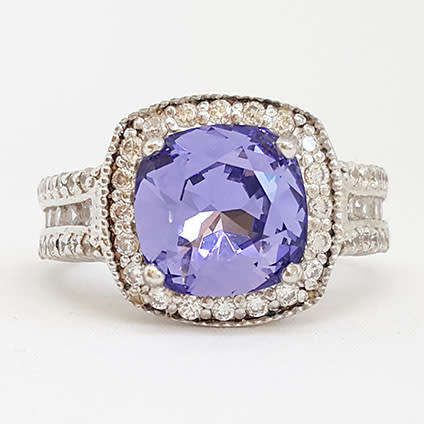 4.75ct Clear and Lavender CZ Ring in Silver- Size P / Q/ R