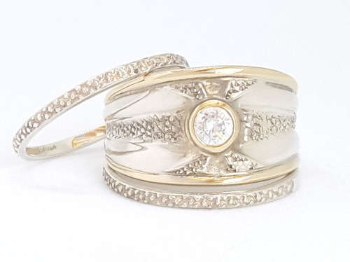 3-Piece Combined 925 and 9ct wedding set- Size 8