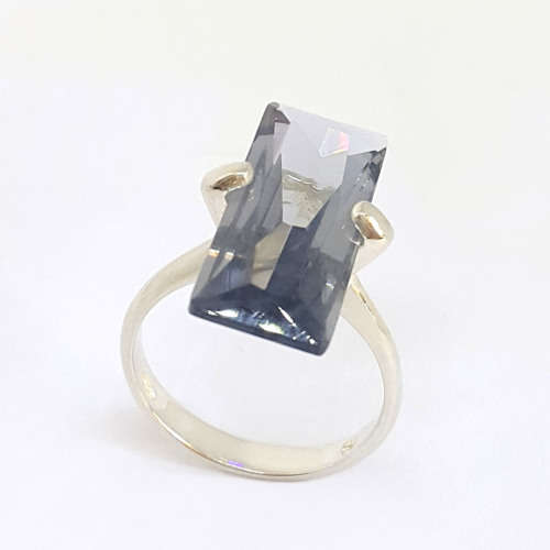 925 Sterling Silver***Gray CZ Emerald Cut Dress Ring**