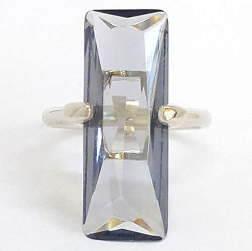 925 Sterling Silver***Gray CZ Emerald Cut Dress Ring**