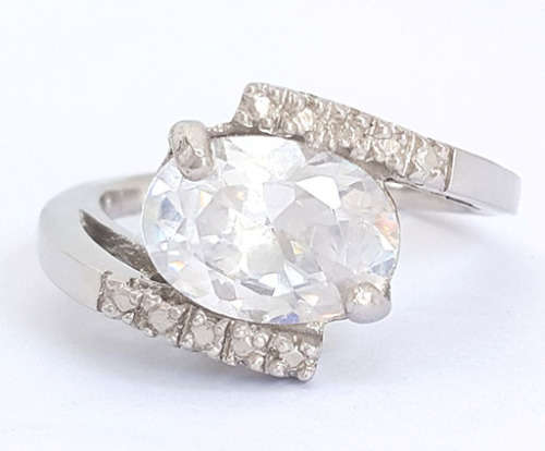Oval CZ Split band ring in Sterling Silver- Size 8, 9