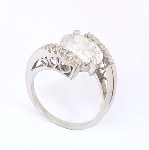 Oval CZ Split band ring in Sterling Silver- Size 8, 9