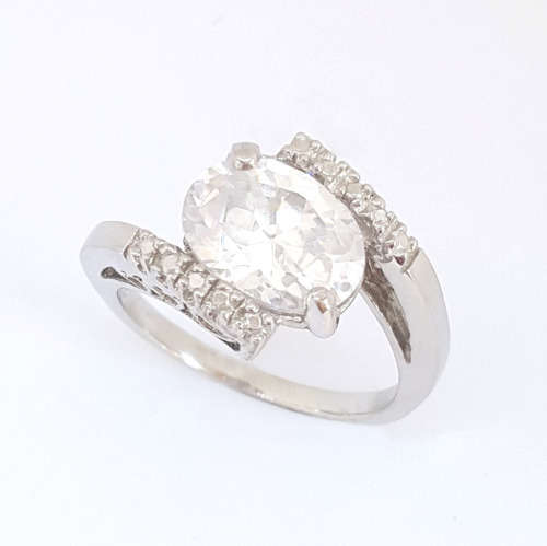 Oval CZ Split band ring in Sterling Silver- Size 8, 9