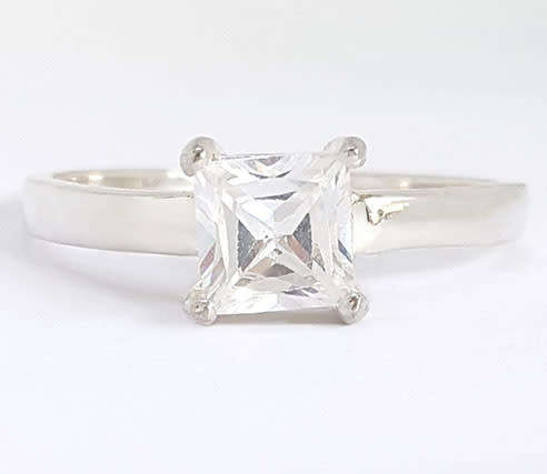 925 Sterling Silver 1.25ctw Princess Cut CZ Solitaire Engagement Ring Size 9