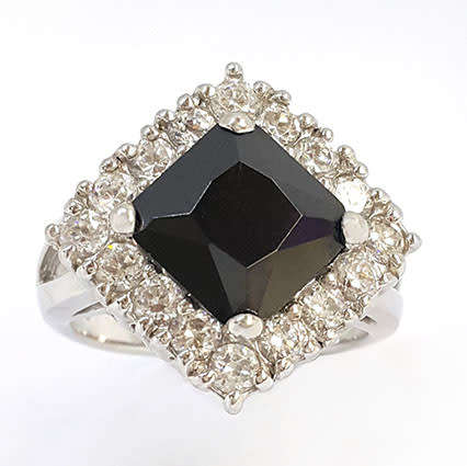 925 STERLING SILVER 5ct Simulated Sapphire and cz Ring- Size 8