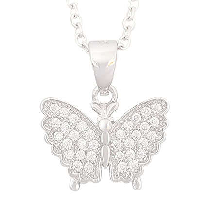 0.085ctw CZ Butterfly Shape Pendant in Silver