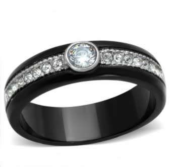 0.10ct CZ and Rhinestone Crystal Black Stainless Steel Band