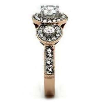 0.88ctw CZ and Rhinestone Crystal Rose Gold Plated Stainless Steel Ring- Size 6