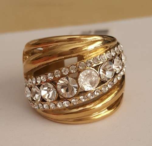 Rhinestone Crystal Gold Plated Stainless Steel Dress Ring*Size 5.5