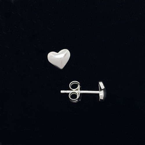 Puffy Heart Stud Earrings in Silver