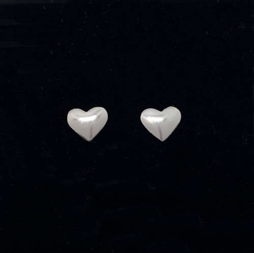 Puffy Heart Stud Earrings in Silver