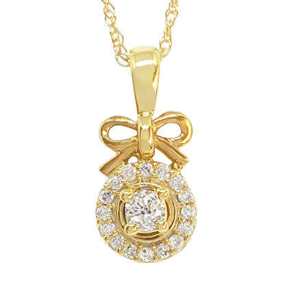 0.235ct Diamond Bow detail Pendant in Yellow Gold with Chain