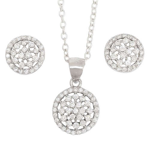 CZ Cluster Pendant and Earring set in Silver