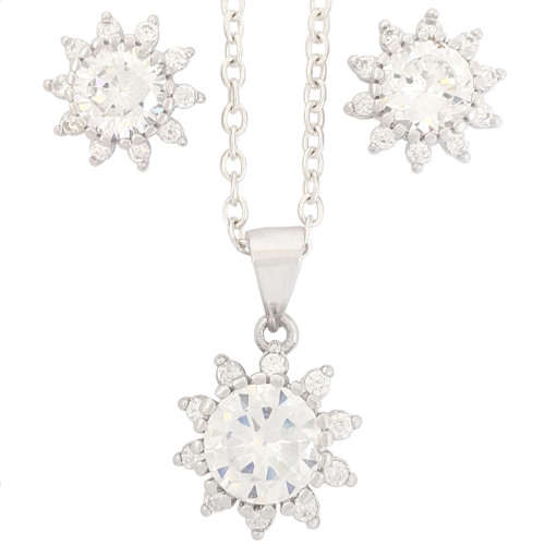 CZ Design Pendant and Earring set in Silver