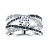 1ct Wrap Ring with Clear and Black Cubic Zirconias in 925 Sterling Silver- Size 5.75