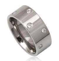 Stainless Steel Men`s CZ Wedding Band- Size 9