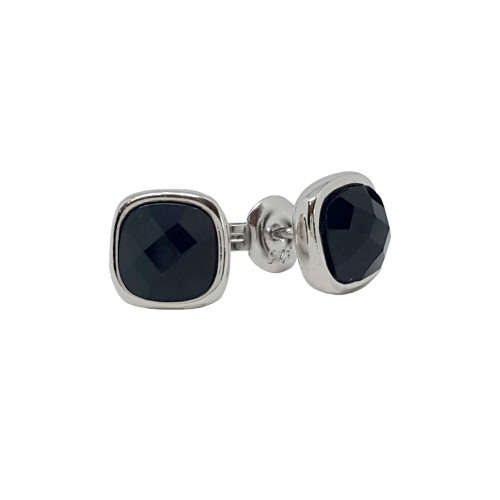 Black CZ Square style Stud Earrings in Silver