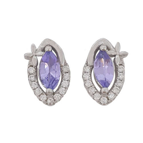 0.61ctw Marquise Tanzanite and CZ Stud Earrings in Silver