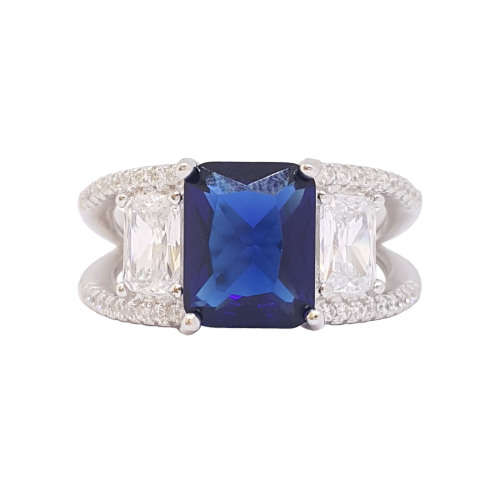 4.68ctw Blue and Clear Cubic Zirconia Dress Ring in 925 Sterling Silver- Size 8