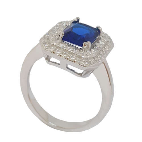 1.5ct(CENT) Blue and Clear Cubic Zirconia Dress Ring in 925 Sterling Silver- Size 6