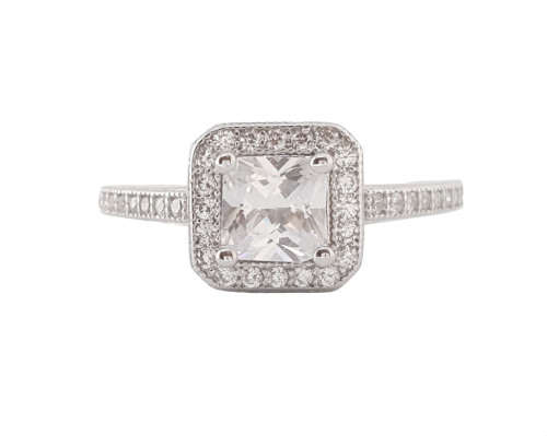 0.63ctw Princess Halo CZ Ring in 925 Sterling Silver- Size 6.5