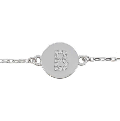 `B` Cubic Zirconia Charm Bracelet in Silver