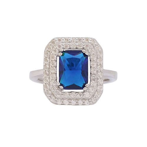 1.5ct(CENT) Blue and Clear Cubic Zirconia Dress Ring in 925 Sterling Silver- Size 6