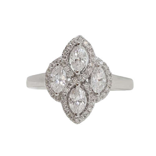 Marquise CZ Halo Ring in 925 Sterling Silver - Size 8