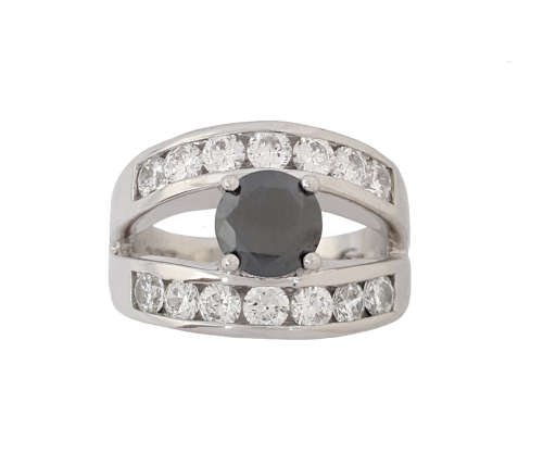 *CD DESIGNER JEWELRY*2.65ct Syn. Black Moissanite and Clear CZ Split Band Engagement Ring-Size 8.5