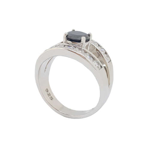 *CD DESIGNER JEWELRY*2.65ct Syn. Black Moissanite and Clear CZ Split Band Engagement Ring-Size 8.5
