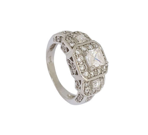 Trilogy Princess Cut Halo Ring in Silver -Size 8