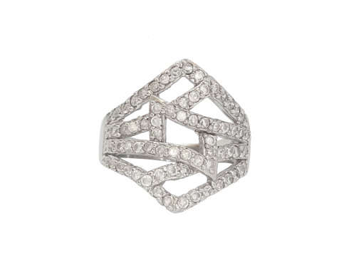 Broad CZ Abstract Ring in Silver Size 6, 8