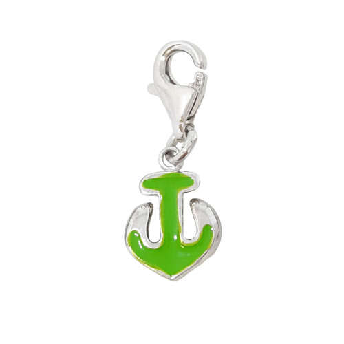 Green Enamel Anchor Charm in 925 Sterling Silver