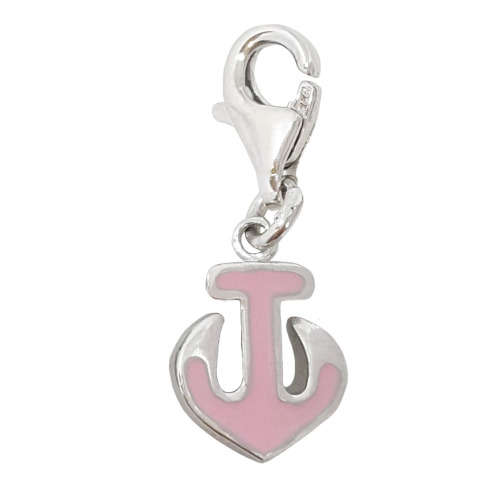 Pink Enamel Anchor Charm in 925 Sterling Silver