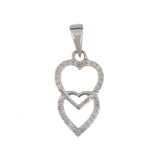 0.150 ct Double Heart Diamond Pendant in 10K White Gold