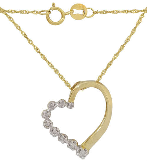 Diamond Heart Pendant in Yellow Gold with Chain