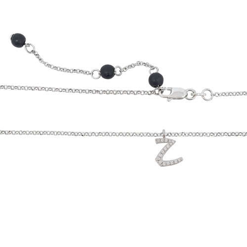 925 Sterling Silver Letter `Z` Pendant with CZs and rolo style Necklace