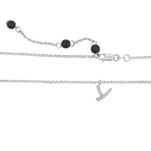 925 Sterling Silver Letter `Y` Pendant with CZs and rolo style Necklace