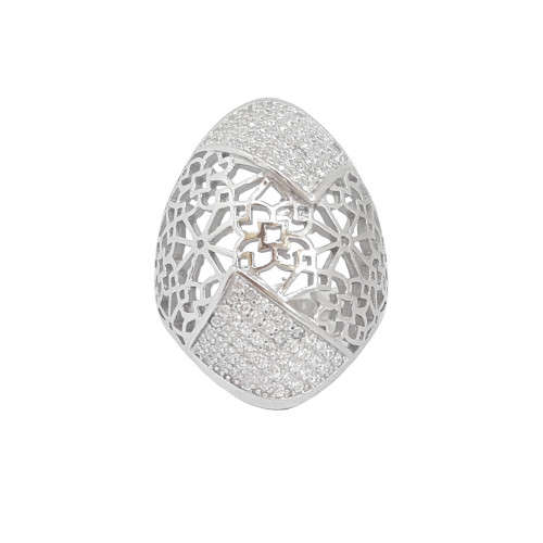 Patterned Ring with CZ`s in 925 Sterling Silver- Size L