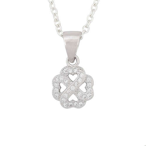 CZ Heart Clover Style Pendant in 925 Sterling Silver