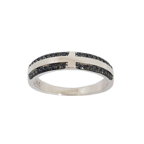 Black Round CZ Band in 925 Sterling Silver- Size 8.5