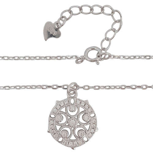 CZ Mandala Shape Pendant with Necklace in Silver