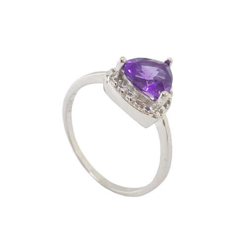 1.5ctw Natural Trillion Cut Amethyst Ring in 925 Sterling Silver
